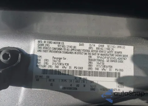 2014 Ford Focus Se z USA, uszkodzony, nr VIN 1FADP3F23EL426767